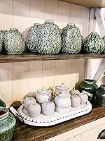 Vista 5 de Lavender Inspired Bandeja decorativa ovalada de madera, bandeja elevada de granja rústica con pedestal de cuentas de mango para mesa de café, cocina