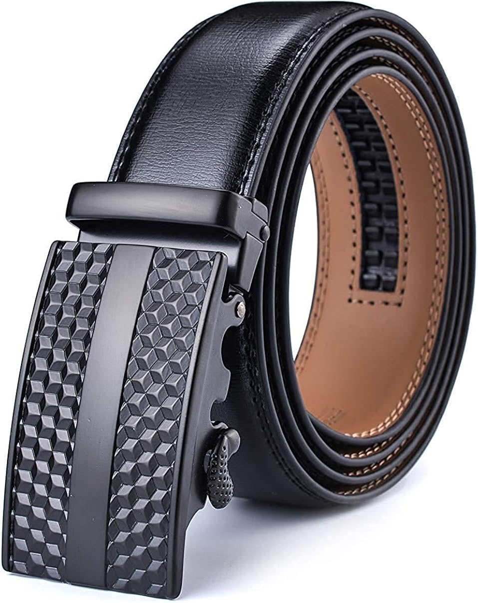 Men's Belt - Autolock Leather Ratchet Dress Belt for Men With Automatic Buckle - Trim to Fit