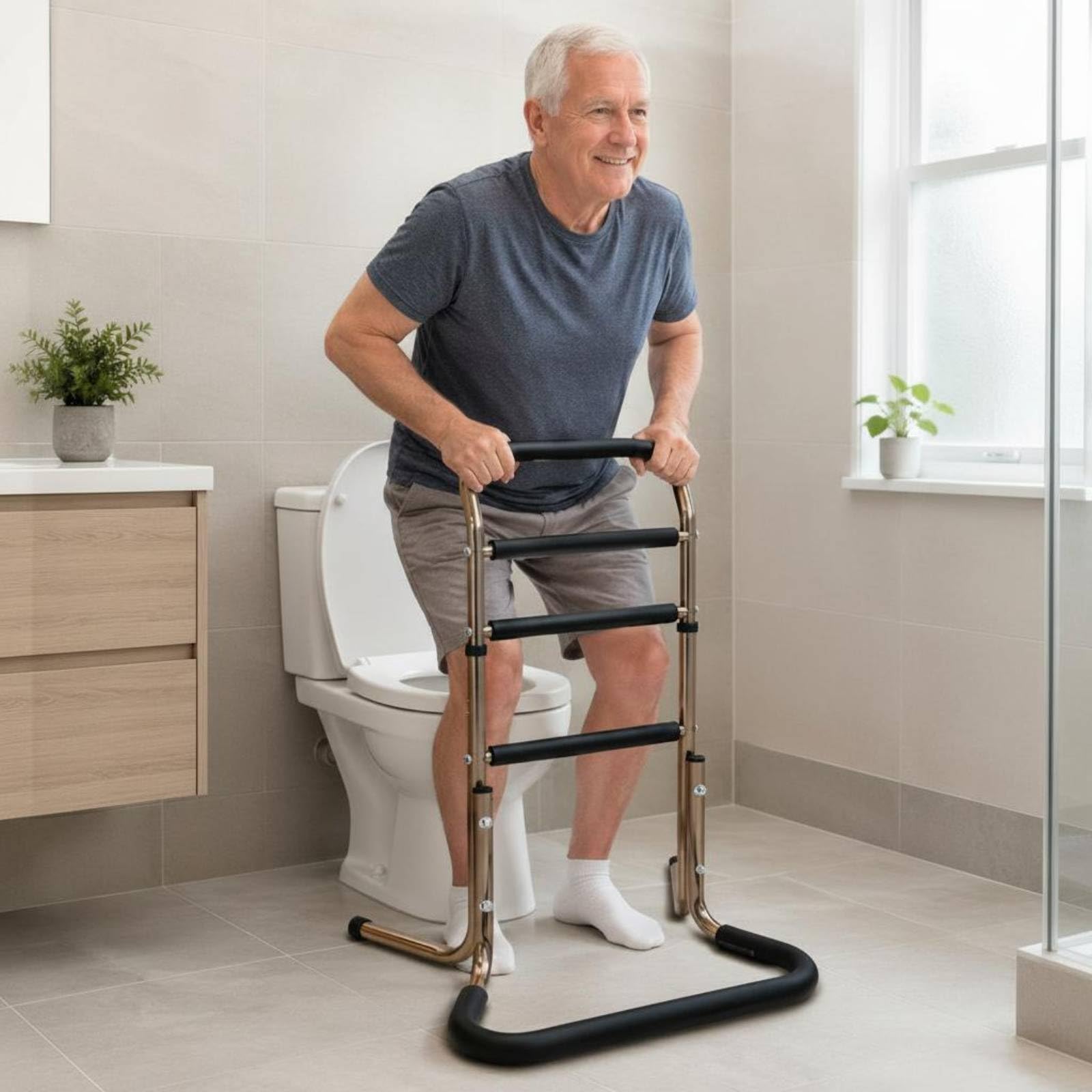 Barra Apoyo Ajustable Aluminio Barra Apoyo Baño Alta Resistencia Asistencia Sanitaria para Mayores, Inodoro