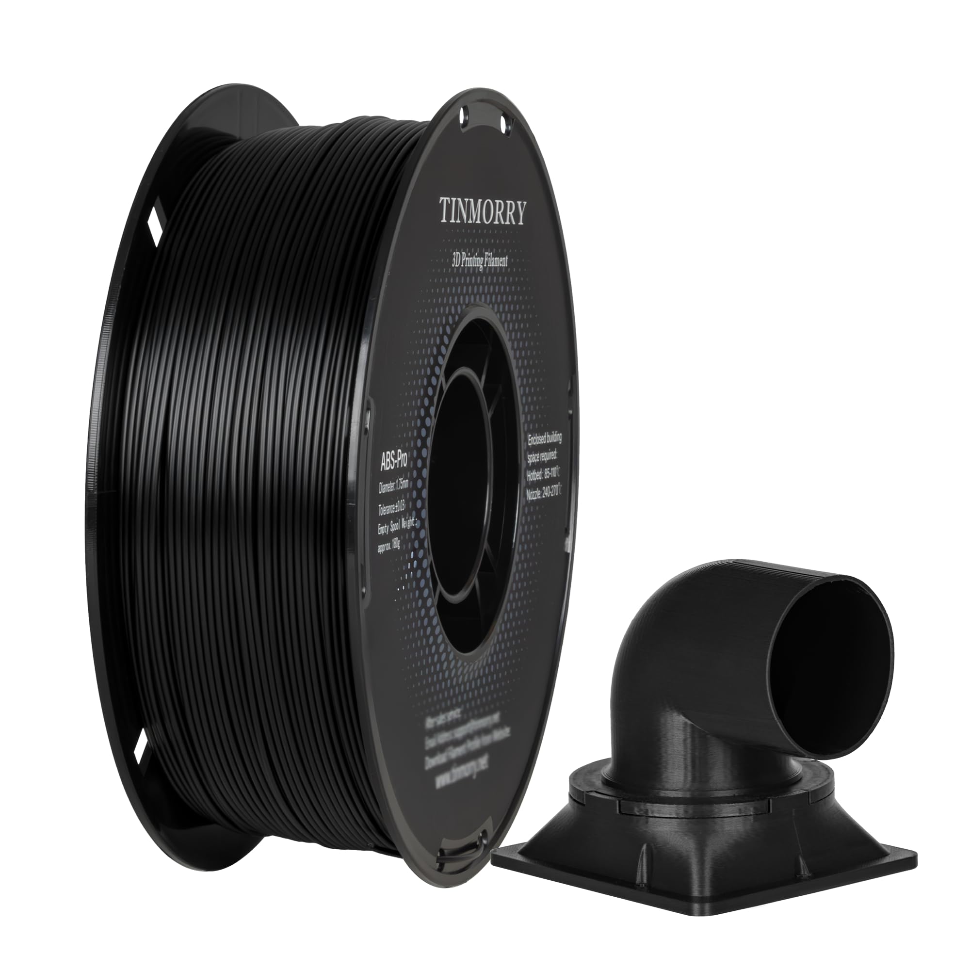TINMORRY ABS Filament 1.75mm, ABS (Pro) 3D Drucker Filament 1KG, gute Hitzebeständigkeit, stark & haltbar, Maßgenauigkeit ±0.03mm, Schwarz