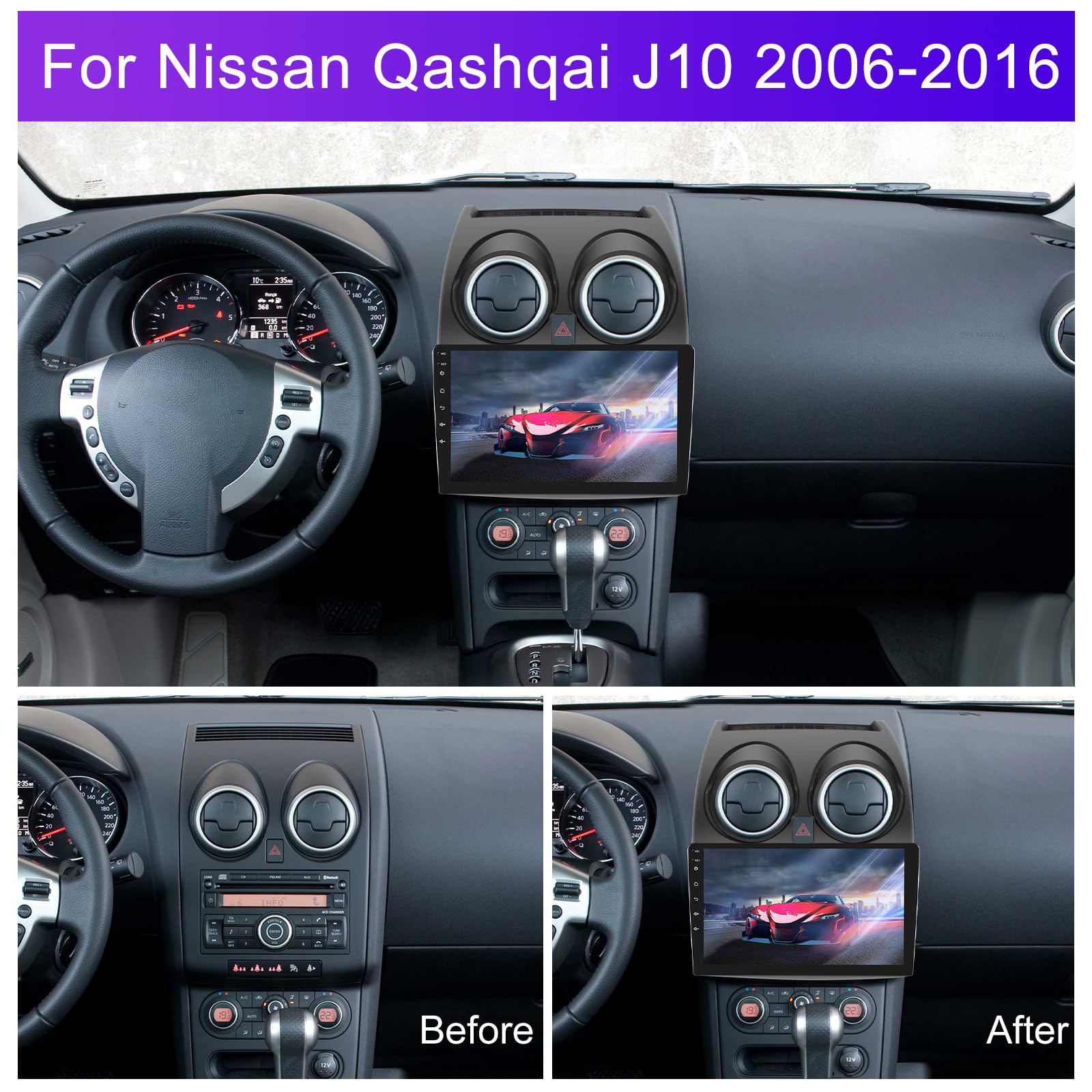 SIXWIN 8 Core 6GB+128GB Android 15 Autoradio per Nissan Qashqai J10 2006-2016 con CarPlay/Android/DSP, 1280 * 720, 9" HD Schermo Navigatore GPS WiFi BT USB FM RDS Radio Mirror Link 32EQ+Telecamera