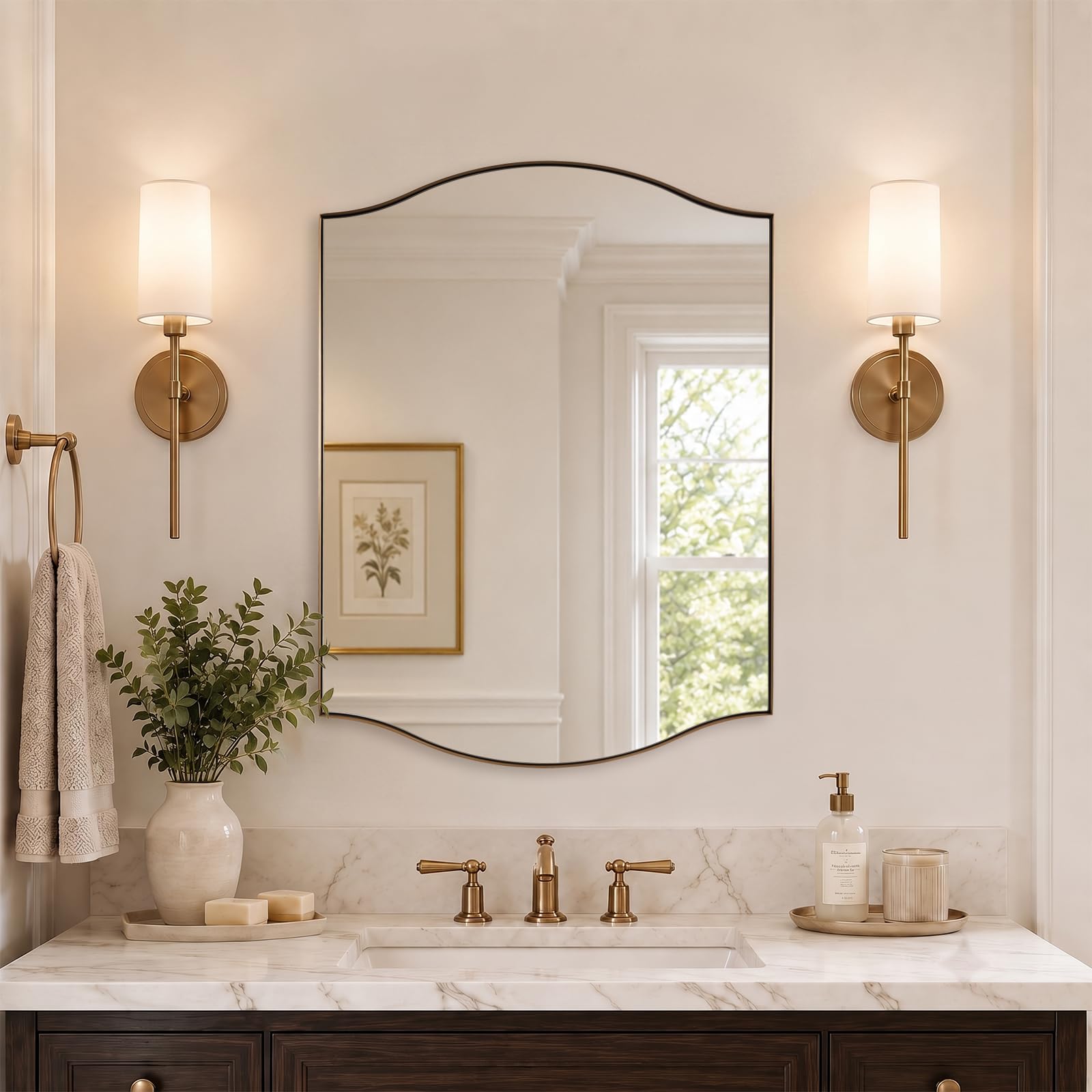 ANDY STAR 24x32 Inch Brushed Champagne Bronze Scalloped Wall Mirror