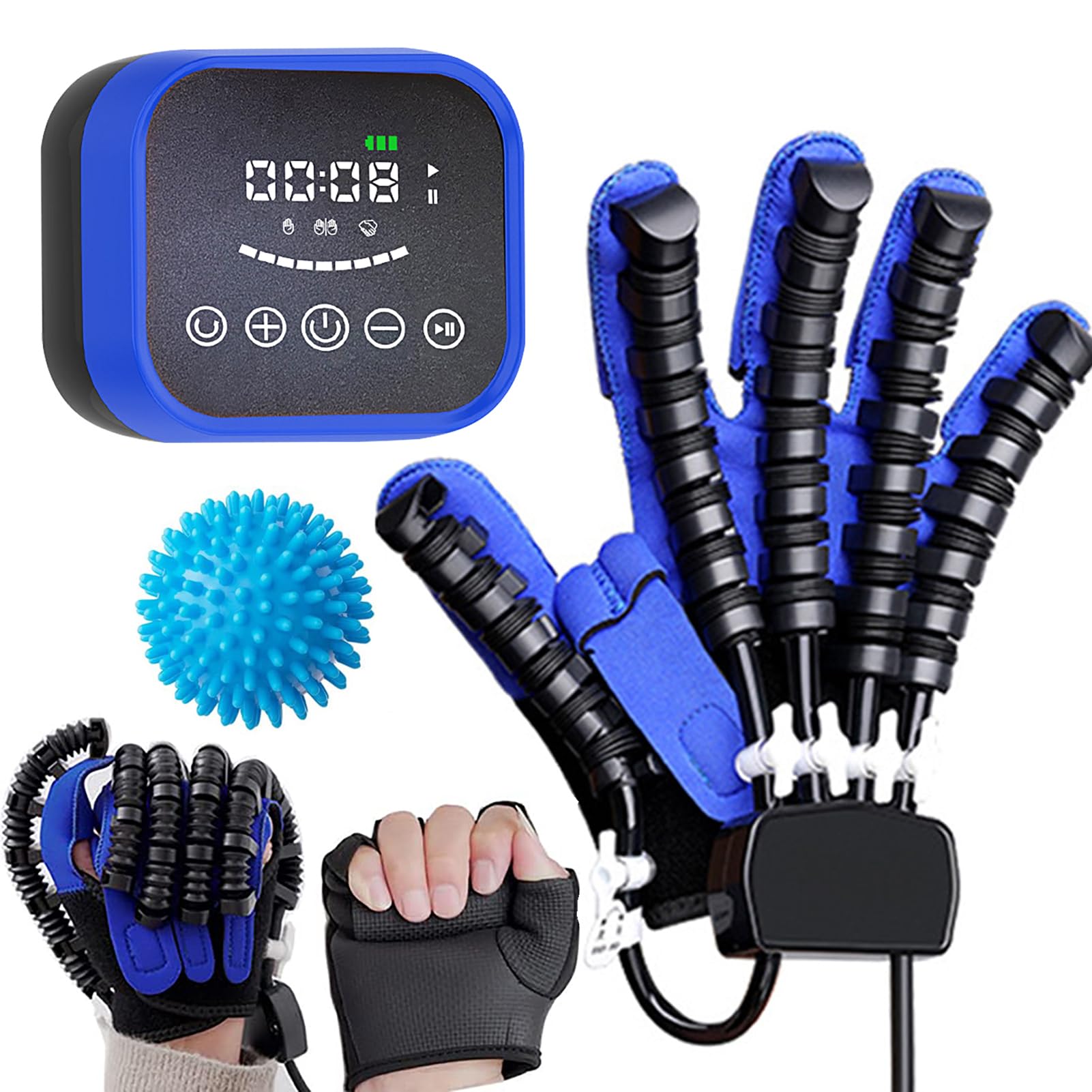 Guantes Roboticos Rehabilitación Ictus, Equipo de Entrenamiento para Artritis Accidentes Cerebrovasculares Hemiplejia, Equipo de Entrenamiento con Órtesis de Dedos Ajustables Blue battery Right XL