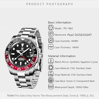 Men Watch Pagani Design GMT Watches for Men Automatic 40MM Date 100M Waterproof Stainless Steel Sapphire Glass Mechanical Wristwatches PD-1662