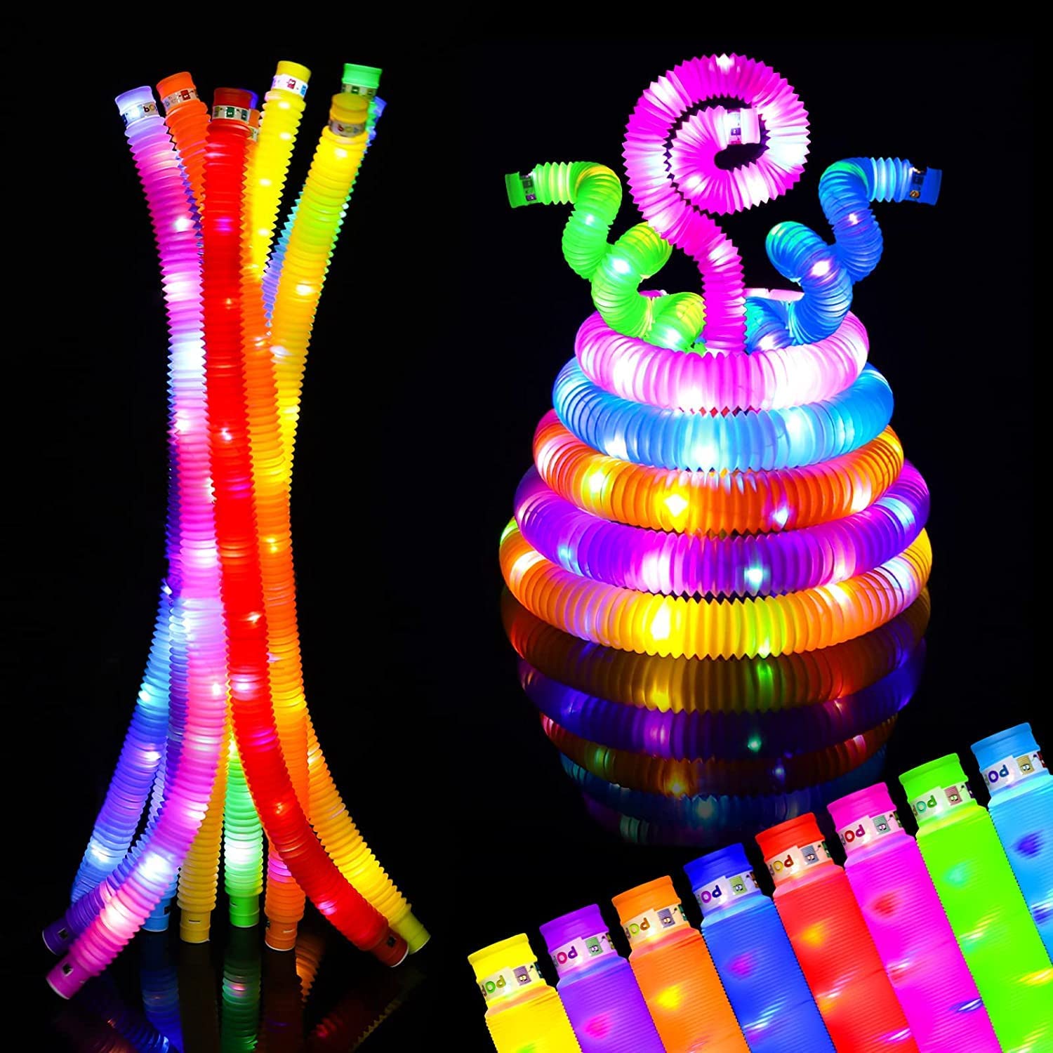 Toyshine LED Flashing Pop Tube Fidget 12 Pcs Toy Fun Pull and Pop Tubes Sensory Tubes for Kids Adults Stretch and Bend ADHD Autism Anxiety Stress Relief Toys Great Gift Party Prizes (B0BN5BM9GT) Amazon Price History, Amazon Price Tracker