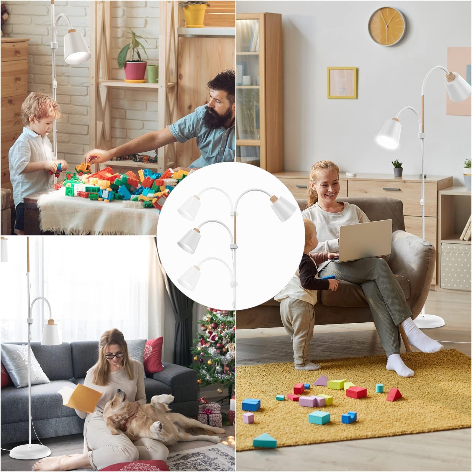 ANTENLICHT Stehlampe mit leselampe Wohnzimmer VILI | E27 Fassung max. 60W | 360° Schwenkbare 2 Lampenköpfe Stehleuchte | moderne Metall Sofa Lampe mit Höhe 159 cm | für Schlafzimmer Weiß ohne Birne