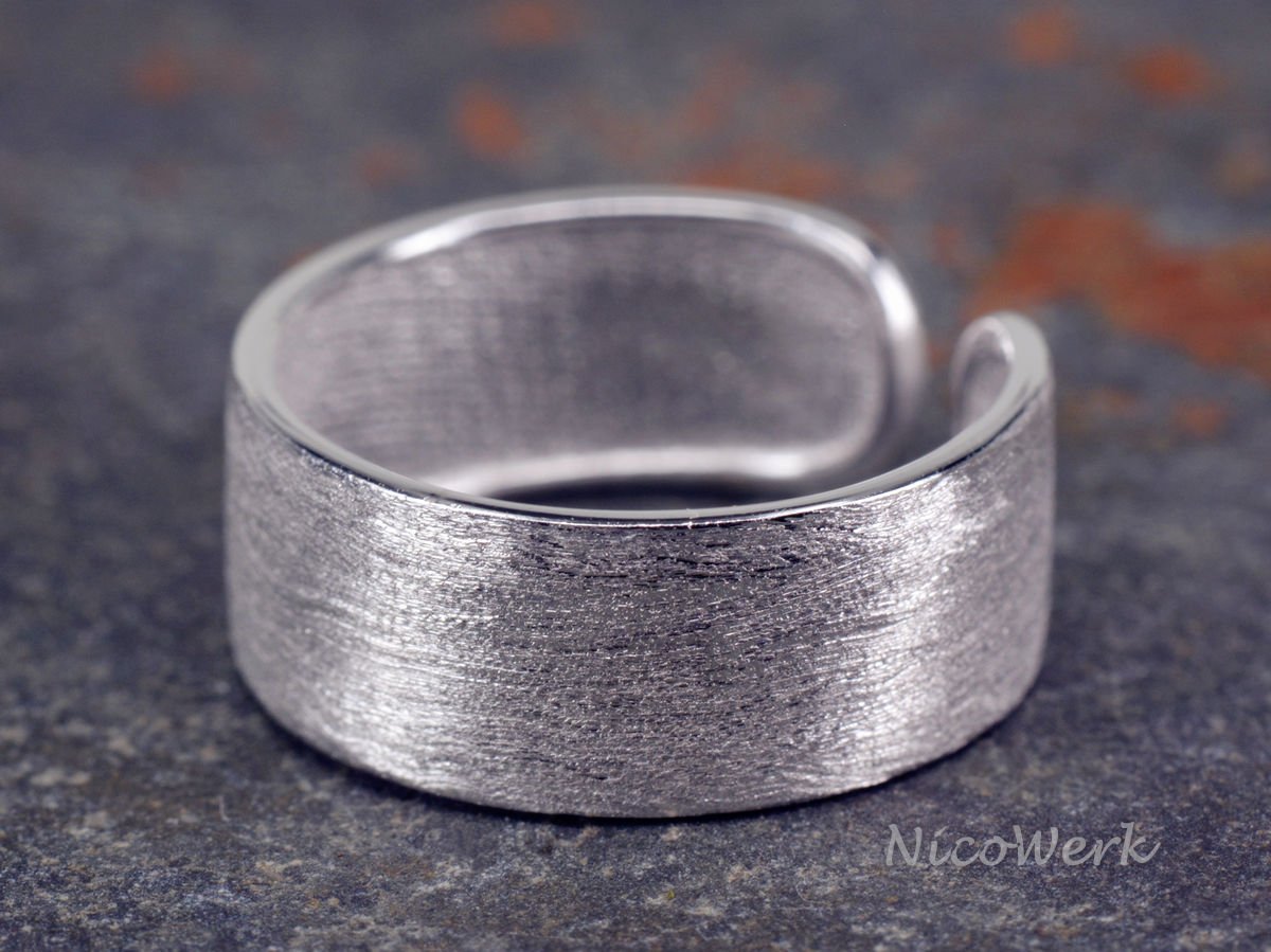 NicoWerk - Anillo de plata con la banda ancha, sencillo, mate, de plata de ley 925, ajustable, anillo para mujer, SRI194