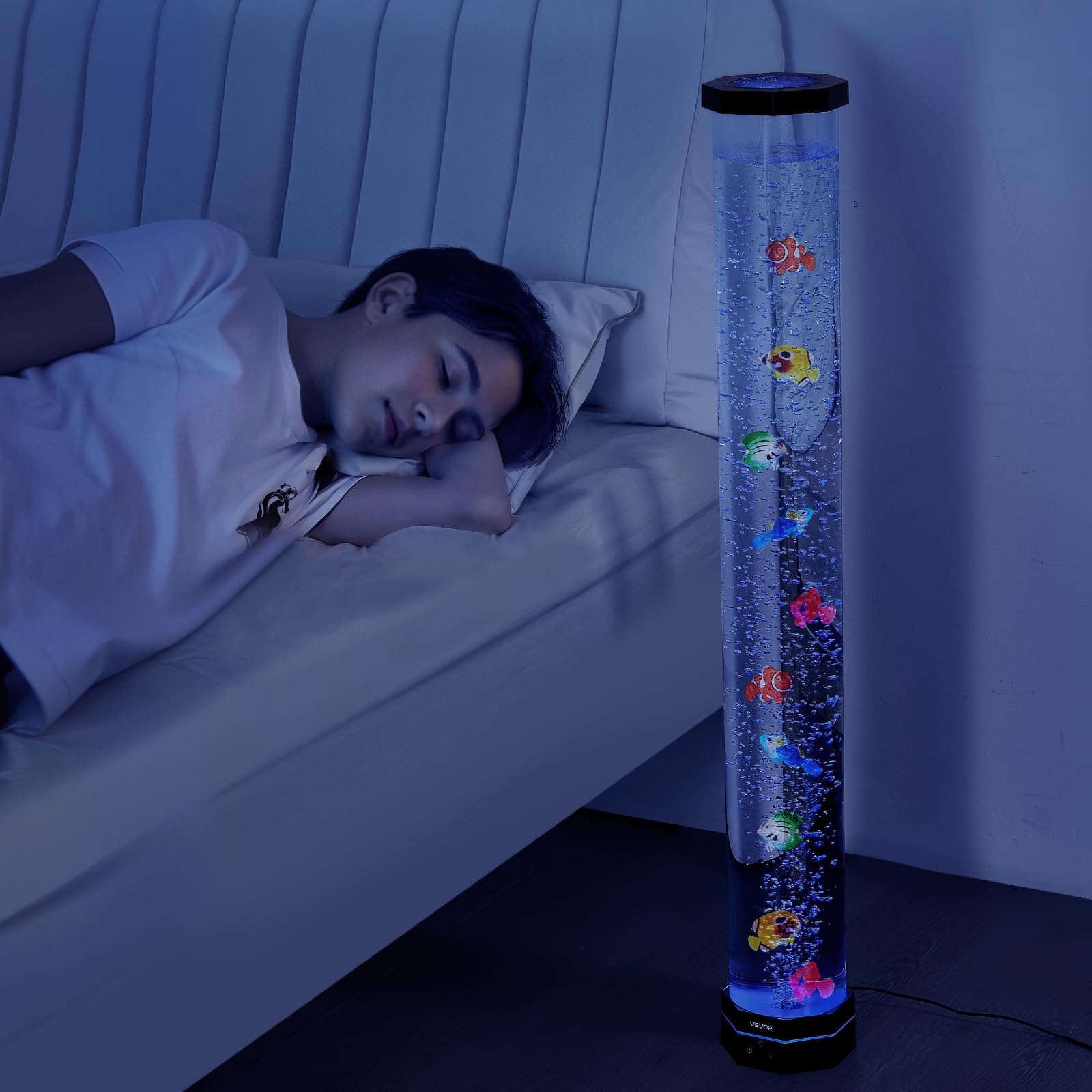 VEVOR Lampe à Bulles avec 10 Poissons Flottants, 1 m, 16 Effets de Lumières Changeantes de Couleur, Télécommande, Lumière Apaisante, Lampe Ambiance pour Chambre à Coucher, Salon, Décoration Intérieure