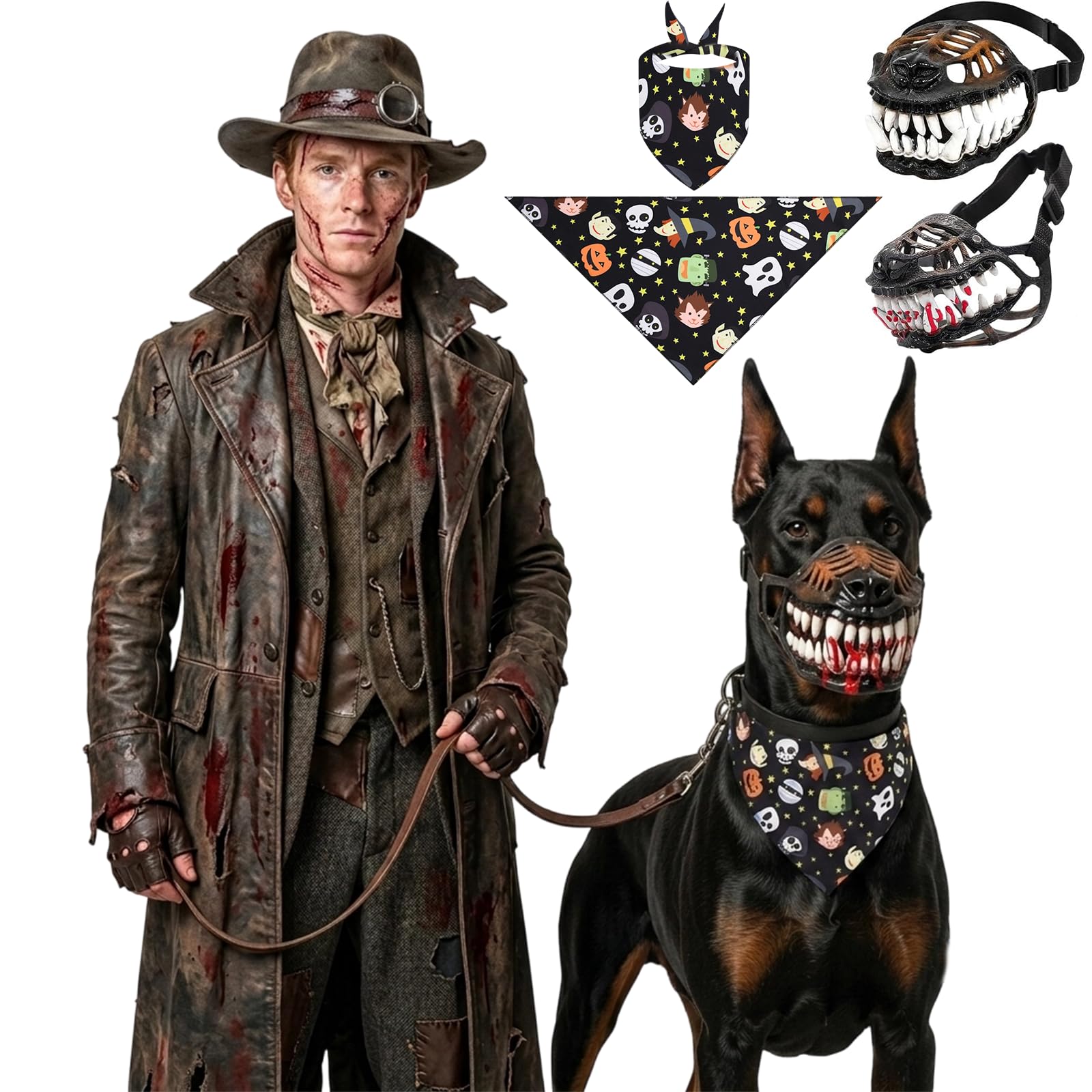 Scary Dog Muzzle with Teeth Halloween Costume Adjustable，Type-A：1：XL