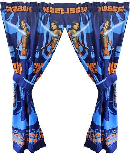 Star Wars Rebels Blue - Juego de 4 cortinas de 63 pulgadas (2 paneles, 2 alzapaños), producto oficial de Star Wars