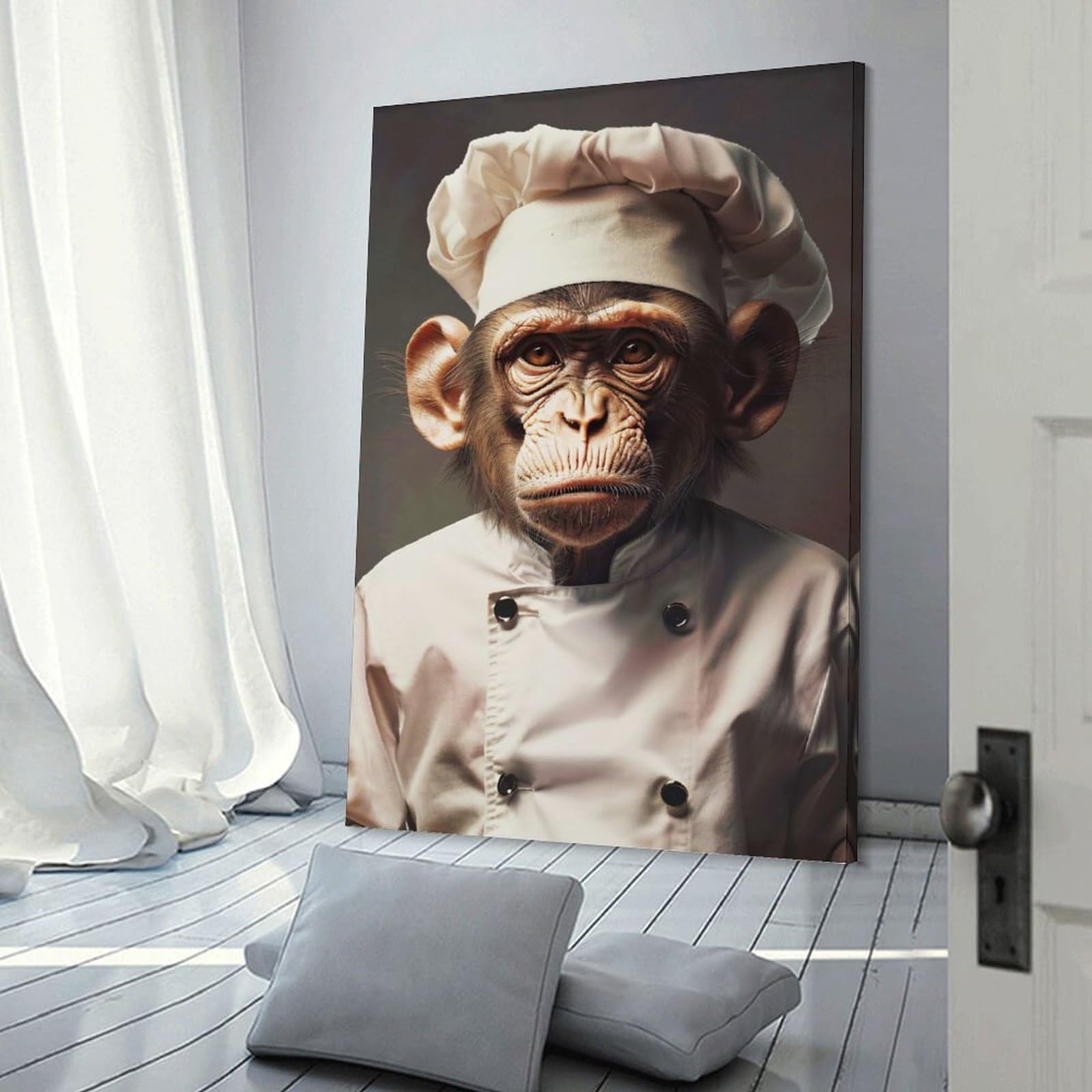 Junmoney Canvas Wall Decor Chimpanzee Chef Portrait, 20x30inch(50x75cm), for Flats, Guest Rooms Or Compact Rooms, Wall Decor with Flexible Room Appeal