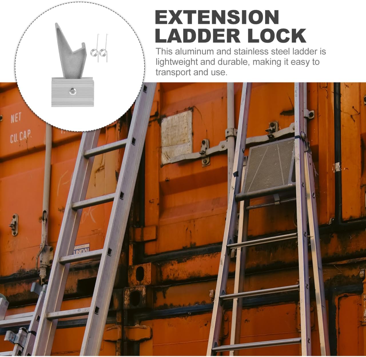 Mikikit Aluminum Extension Ladder Stabilizer with Telescopic Design and Adjustable Rung Lock Ladder Clamp Accessory for Home and Engineering Use with Lift Rope