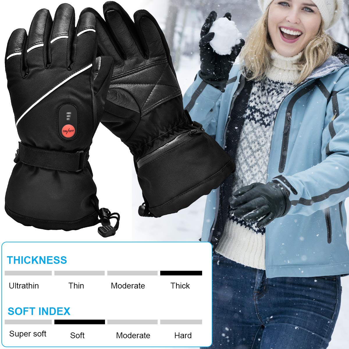 SNOW DEER - Guantes calefactores, con Pilas Recargables, eléctricas, para Hombres, Mujeres, Calentadores de Manos con Pilas Recargables de 7,4 V, 2200 mAh, para esquí, Bicicleta, Motocicleta, Guantes