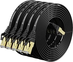 Cat8 Ethernet Cable 7ft 5Pack Black, 2000MHz 40Gbps High Speed LAN Cord, RJ45 Flat Cat 8 Patch Cable for Modem/Router/PC/PS5/Xbox, Black Connectors