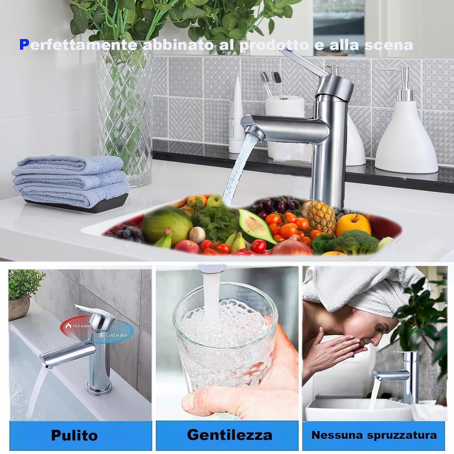 XWIHTR Rubinetti per lavabo e bagno caldi e freddi in acciaio inox, con risparmio idrico silenzioso e senza gocciolamento per bagno, lavabo, piccoli rubinetti da cucina (spazzolato)