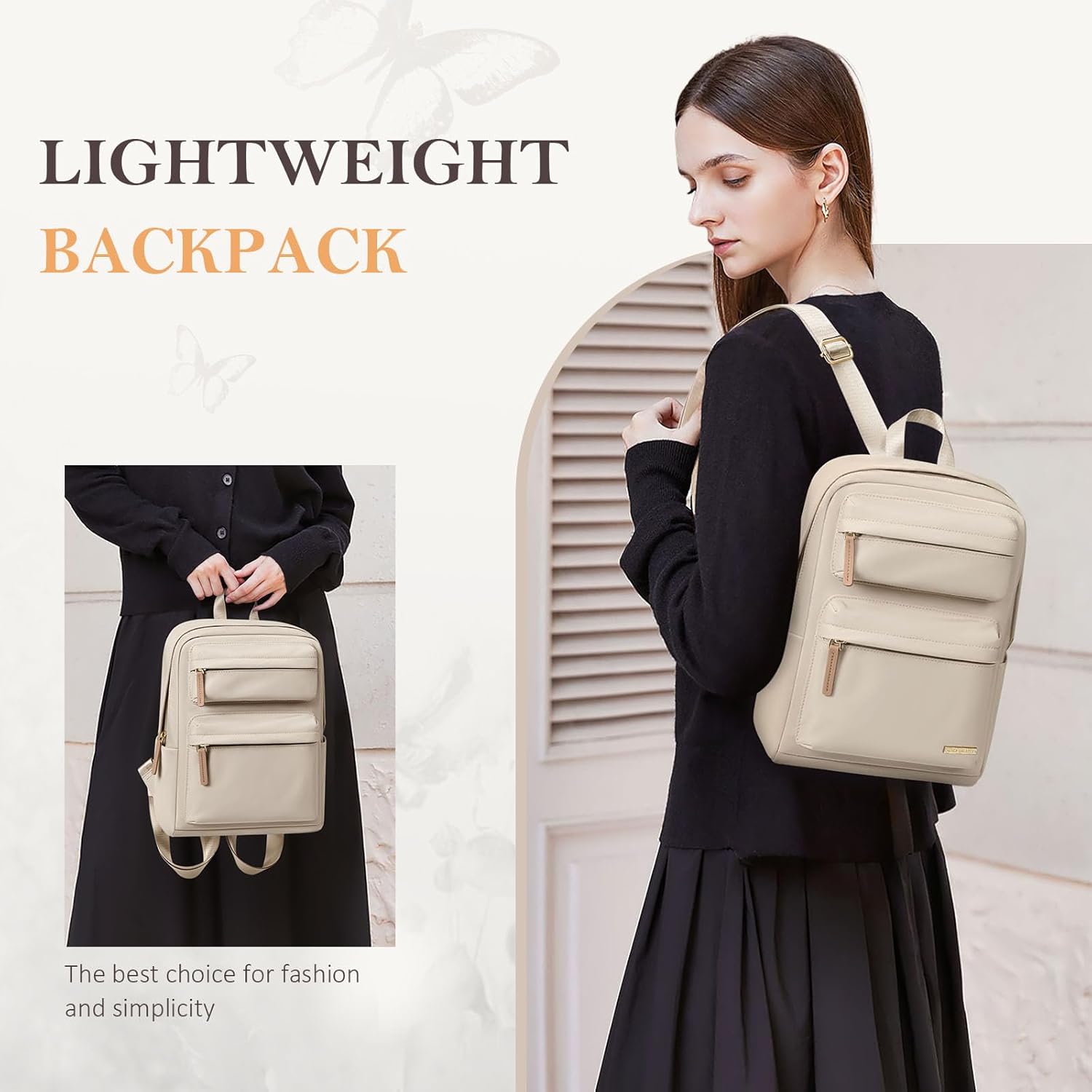 Mini Backpack for Women Lightweight Small Waterproof Backpack Purses Daily Daypack,fit 10.2Inch iPad,Apricot - Image 2