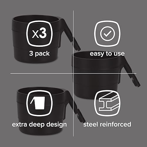 Miniatura 3 de Diono Portavasos XL para asientos de automóvil Radian y Everett, paquete de 3 portavasos, color negro