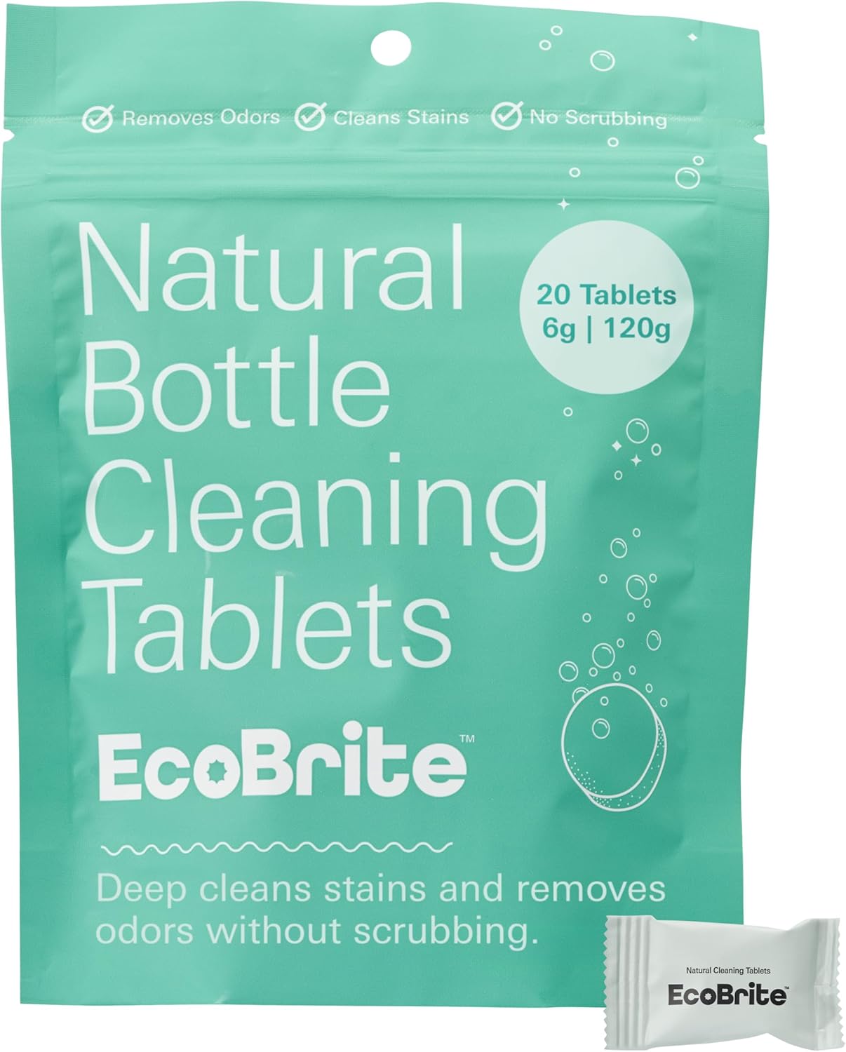Product image of Owala EcoBrite Powerful Cleaning Tablets, Cleans Bottles, Coffee Cups, Pots, Pans, Camping Gear, Pet Bowls, and Much More - 20 pack (Individually Wrapped) Made From Naturally Sourced ingredients