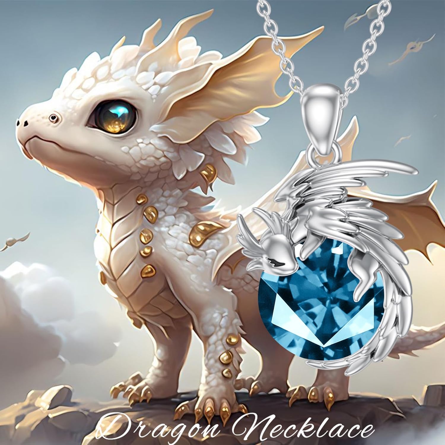 LONAGO Dragon Necklace with Birthstone Sterling Silver Wyvern Dragon Pendant Necklace Gift for Women - Image 5