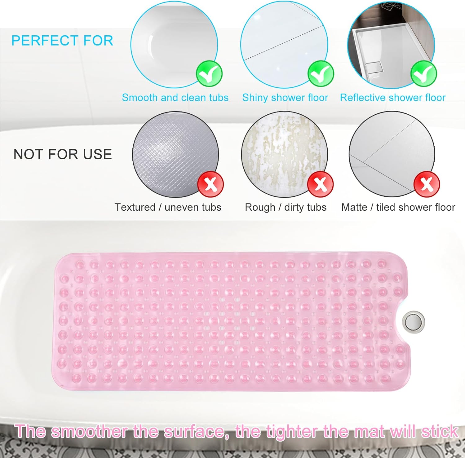 Sheepping Baby Bath Mat for Tub Non Slip Extra Long Cover Bathtub Mat for Toddler Kids 40 X 16 Inch - Eco Friendly Infant Bath Tub Mat with 200 Big Suction Cups,Machine Washable Shower Mat