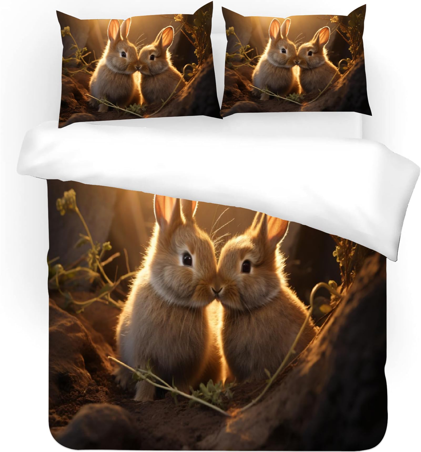 Housse de couette lapin 140x200 fermeture éclair pour lit 1 personne parure microfibre facile