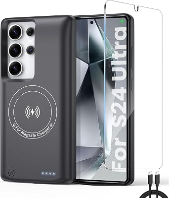 for Samsung Galaxy S24 Ultra Battery Case,Real 10000mAh Charging Phone case Portable Power Bank Case with Magnetic Wireless Charging,Protective Charger Phone case with Battery Pack Black