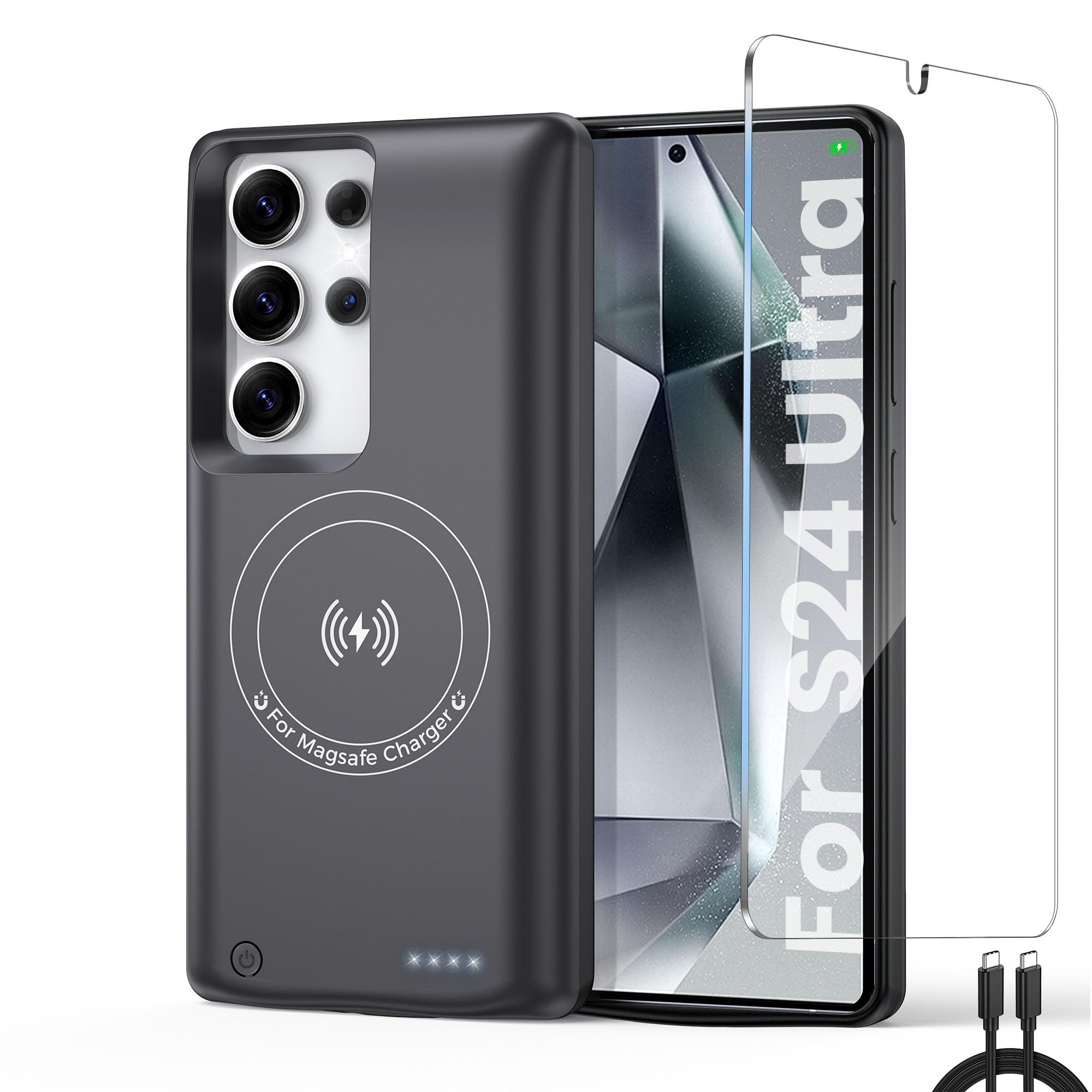Custodia Batteria per Samsung Galaxy S24 Ultra, Custodia Batteria - Cover di Ricarica Wireless Intelligente, Custodie di Alimentazione Portatili, Caricabatterie Esterno Ricaricabile