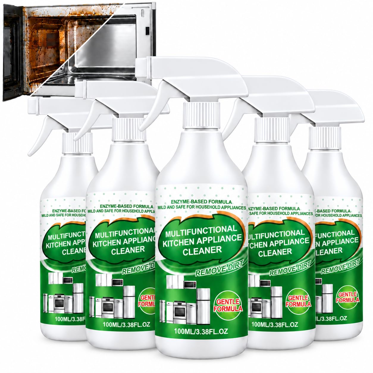Multi-Use Enzyme Foam Cleaner for Kitchen, Oven & Stove, Powerful Grease r for Appliances, Range Hood, Cabinets, Countertops & Grills, Foaming Kitchen Cleaner Spray for Household Use (5pcs)