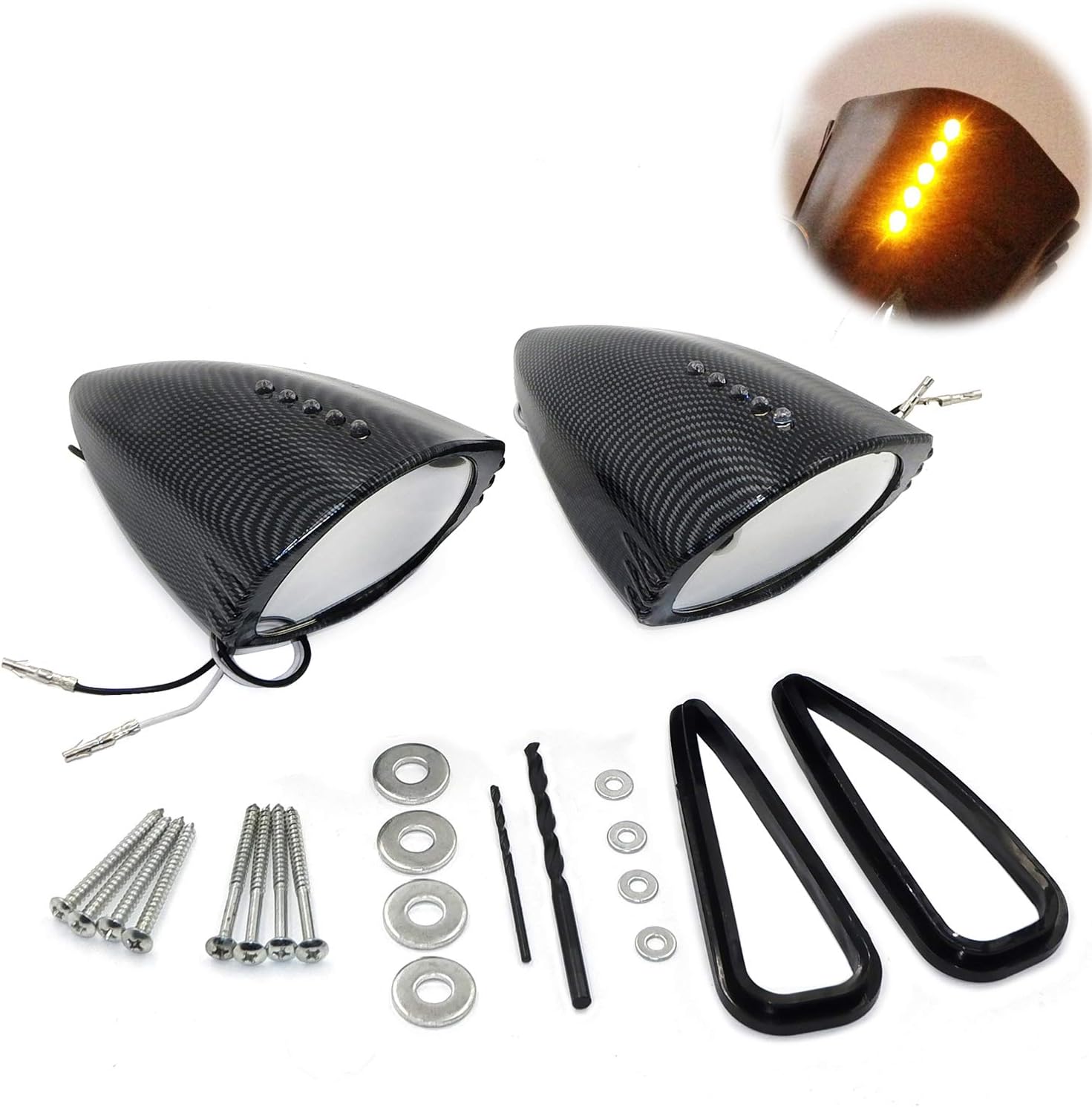 HTTMT- Led Side Mounted Pig Spotter Rear view Side Mirrors Compatible With Most Japanese Motorcycle Model [P/N: MT252-013-CN]
