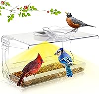 Vista 10 de Comedero para pájaros con ventana con ganchos autoadhesivos que no dejan marcas, transparente y transparente, regalo de observación de aves