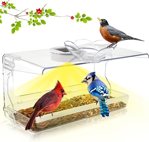 Miniatura 10 de Comedero para pájaros con ventana con ganchos autoadhesivos que no dejan marcas, transparente y transparente, regalo de observación de aves