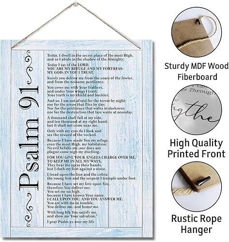 Miniatura 8 de Letreros artísticos de madera inspiradores, Salmos 91, placa de pared impresa para colgar, letreros de madera, impresión de versículos bíblicos,