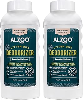 ALZOO Cat Litter Deodorizer, Concentrated Granules Absorb & Help Neutralize Odors, 100% Plant-Based Active Ingredients, Up To 30 Uses, Sweet Vanilla Scent, 26.6 Oz., Pack of 2