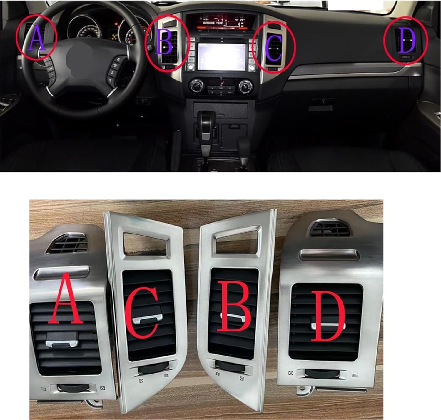 1PCS Silver Air Vent Outlet Compatible With Mitsubishi Pajero Montero V87 V93 V95 V97 V98 2007-22 Instrument Panel Board A/C Conditioner(4PCS-silver)