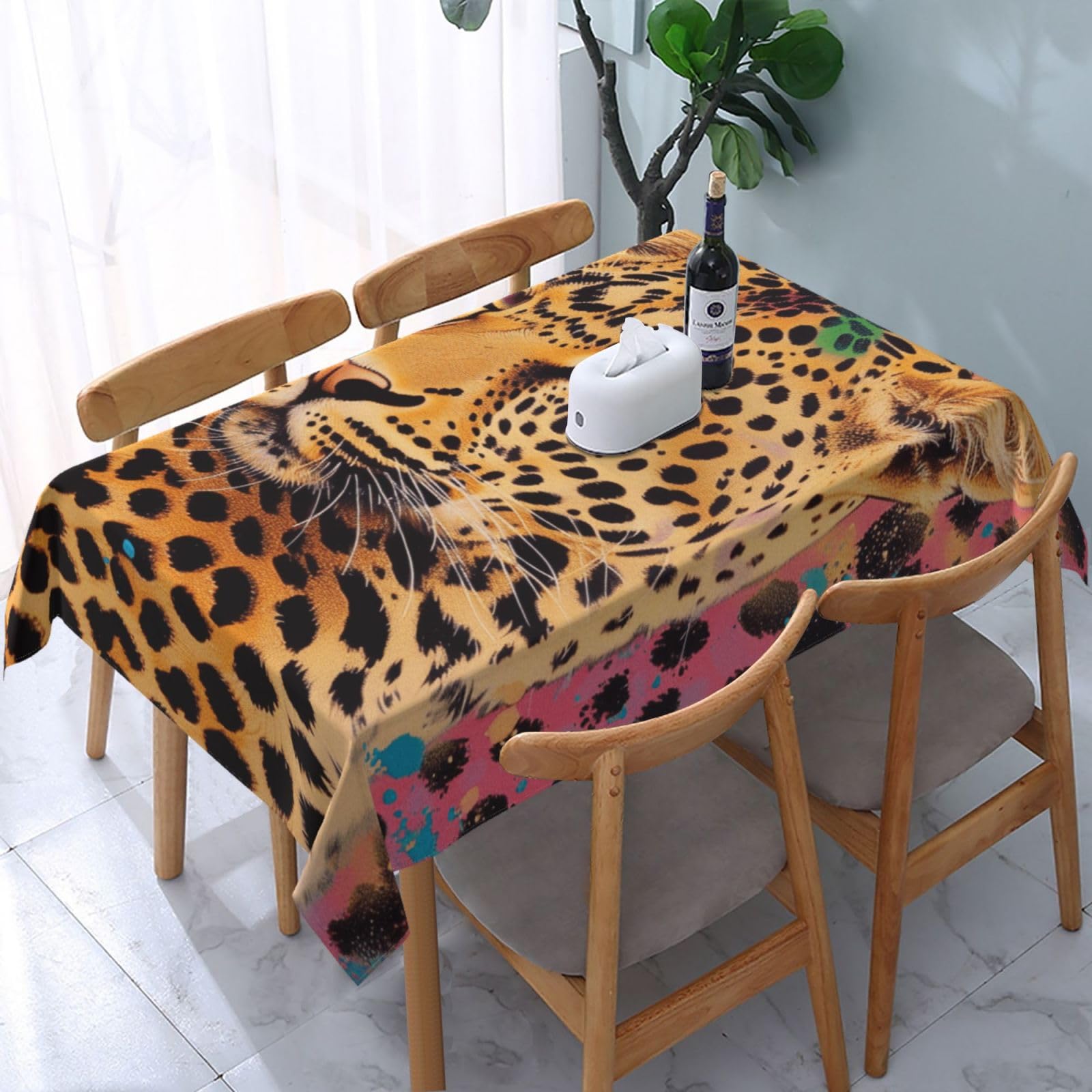 WPKJU Fun Leopard Print Printed Tablecloth Water Resistant Table Cover Washable Rectangle Table Cloth for Tables 54x72 in