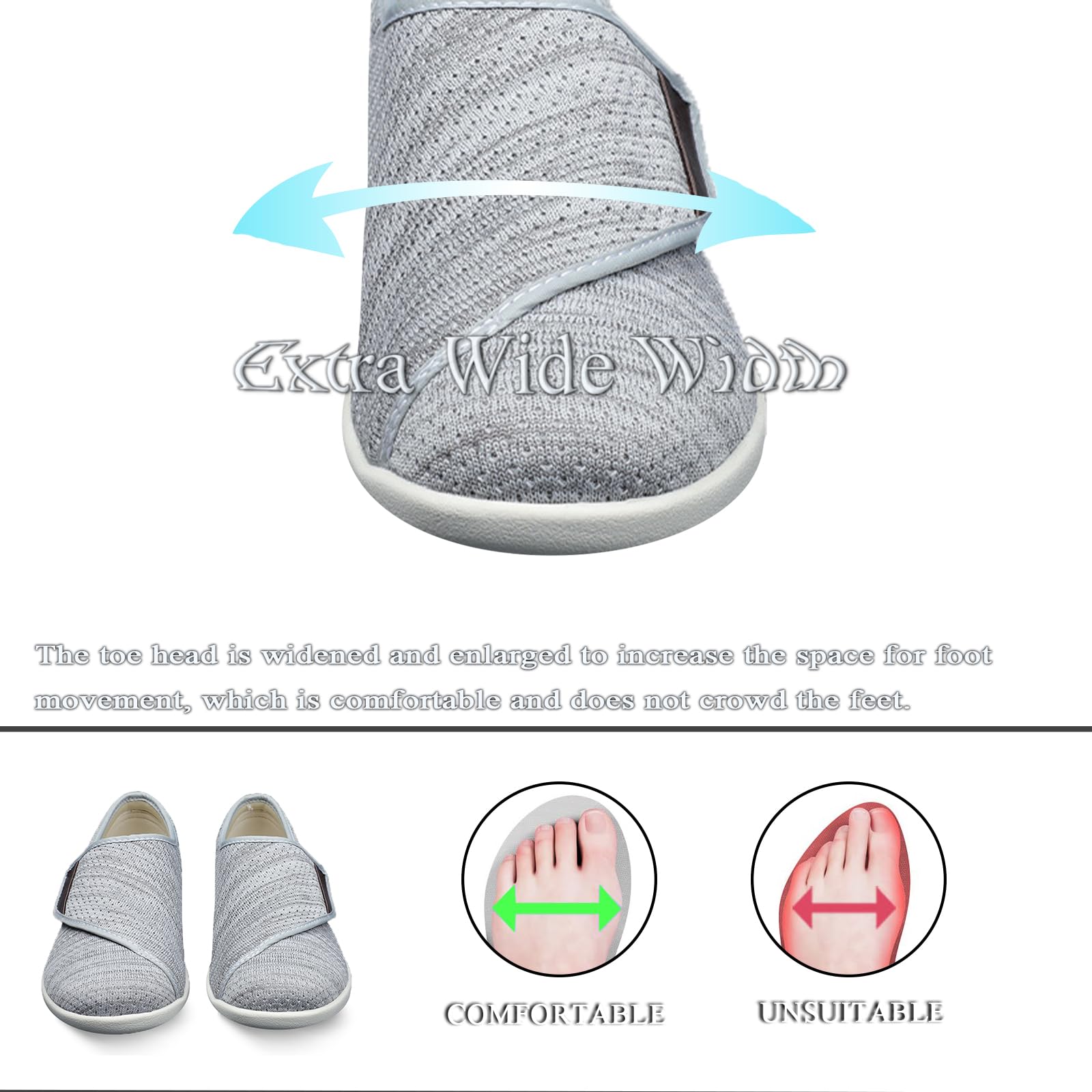 Zapatos para DiabéTicos, Zapatos para Caminar en Verano,Zapatos CóModos Antideslizantes para Mujer, Transpirable Anchas Deportivas para Hombre