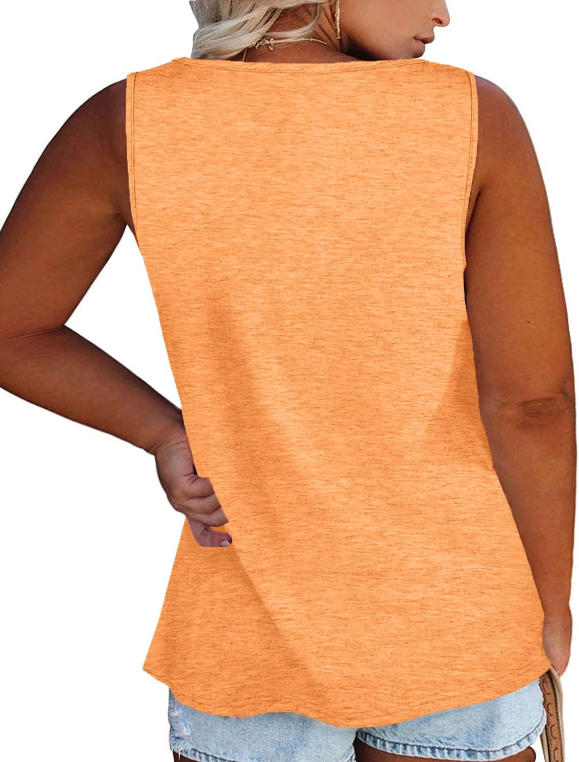 Womens Plus Size Tank Tops Summer Sleeveless Henley T-Shirts Tops Casual Button Down Tunics Shirts - Image 2