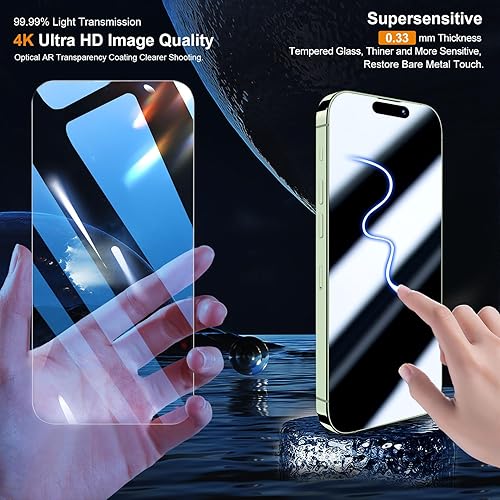 Miniatura 2 de QHOHQ Paquete de 3 protectores de pantalla para iPhone 15 Plus [6.7 pulgadas] con 3 protectores de lente de cámara, película de vidrio templado,