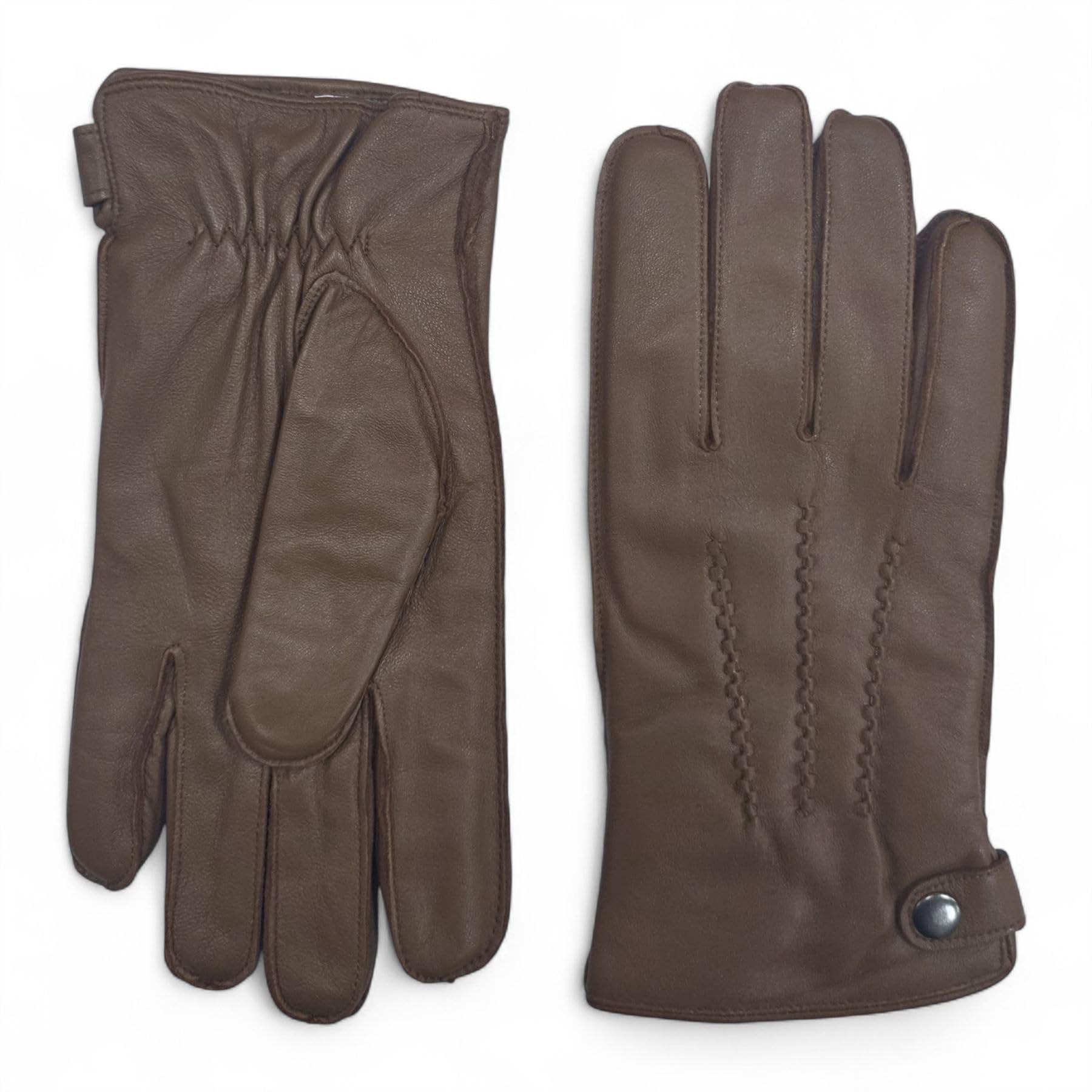 Truclothing Men's Tan ’S Genuine Leather Gloves Winter Wool Lined Snap Button Closure Classic Handwear - M