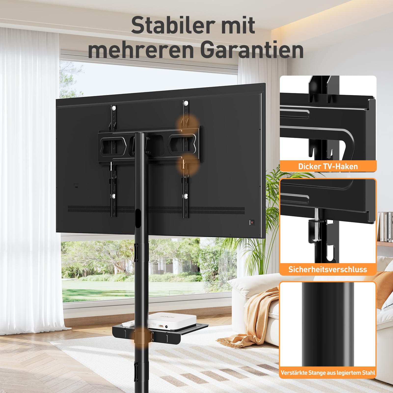 ELIVED TV Ständer Rollbar für 26-60 Zoll Fernseher bis zu 25kg, Max VESA 400x400mm, Mobiler TV Stand mit Rollen Höhenverstellbar Fernseher Bodenständer EV1117
