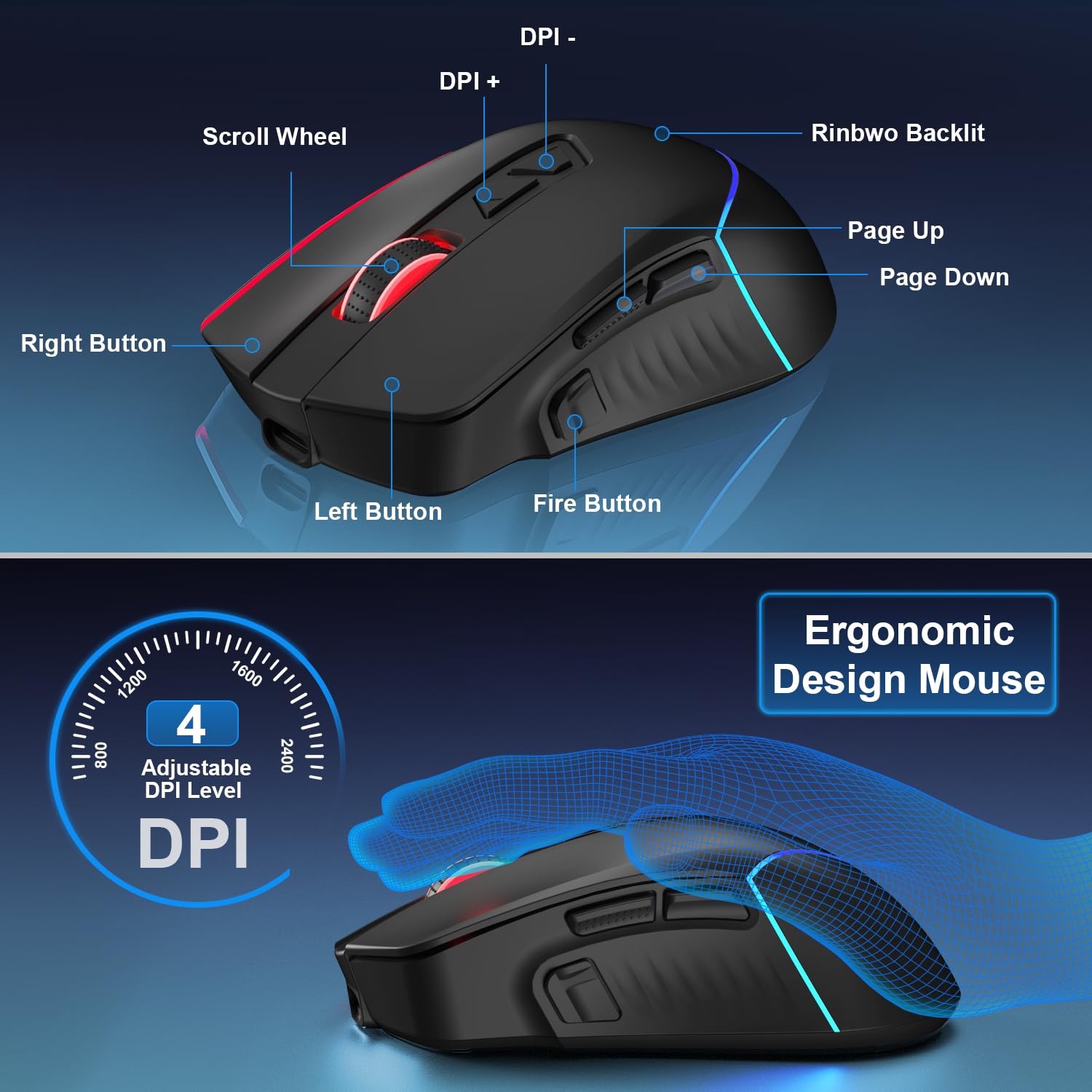Kabellose Gaming Tastatur und Maus Set, DE Layout QWERTZ 75% TKL RGB Beleuchtet, Wiederaufladbare Ergonomische Gaming Maus, Kompaktes Keyboard für PC, Mac, Xbox,PS5