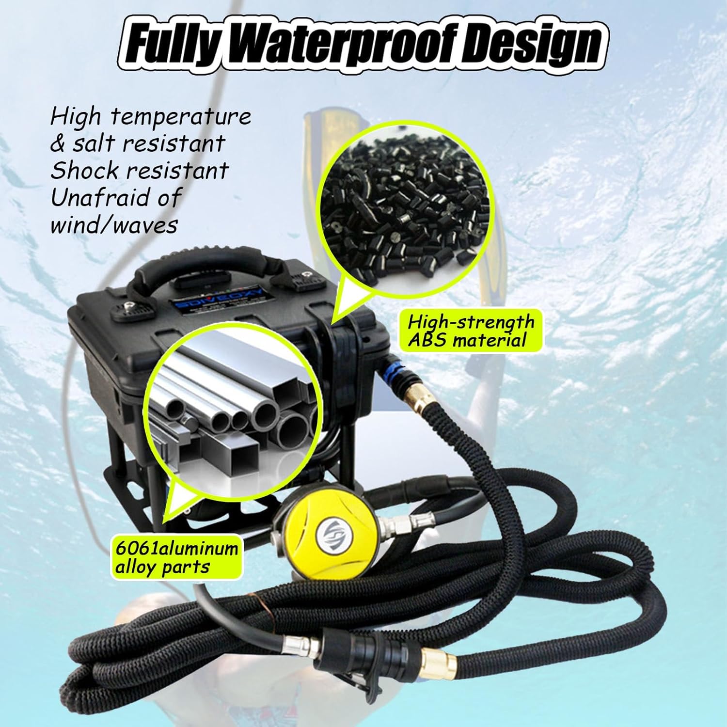Portable Diving Ventilator, Tankless Scuba Diving System, Can 60-70Min Breathing, with Rechargeable Battery, 9m Hose & Diving Breathing Regulator, Underwater Breathing Device Blue-Singlebattery