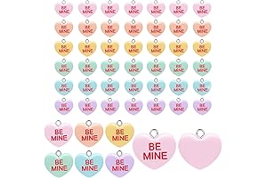 48 Pack Valentine Heart Charm Resin Pendant Pastel Flat Key Chain Charm...