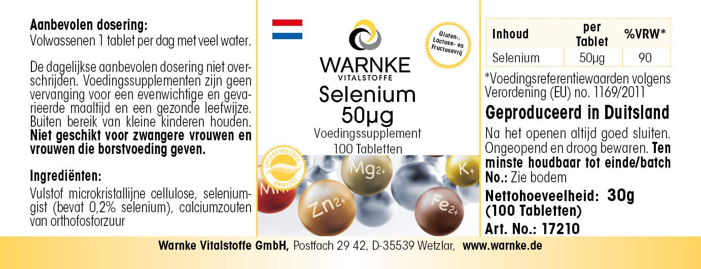 Selenio 50 mcg - 100 compresse - Antiossidante | Warnke Vitalstoffe - Qualità da farmacia tedesca