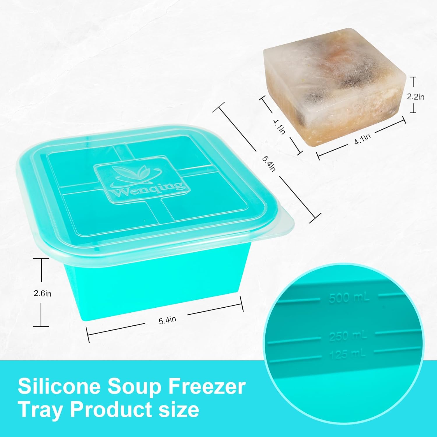 Silicone Freezer Tray with Lid 2 Pack Silicone Freezer Molds Ice Cube Tray Makes 2 Perfect 2 Cup Portions Soup Cubes Meal Prep Containers- Oven & Dishwasher Safe - Image 4