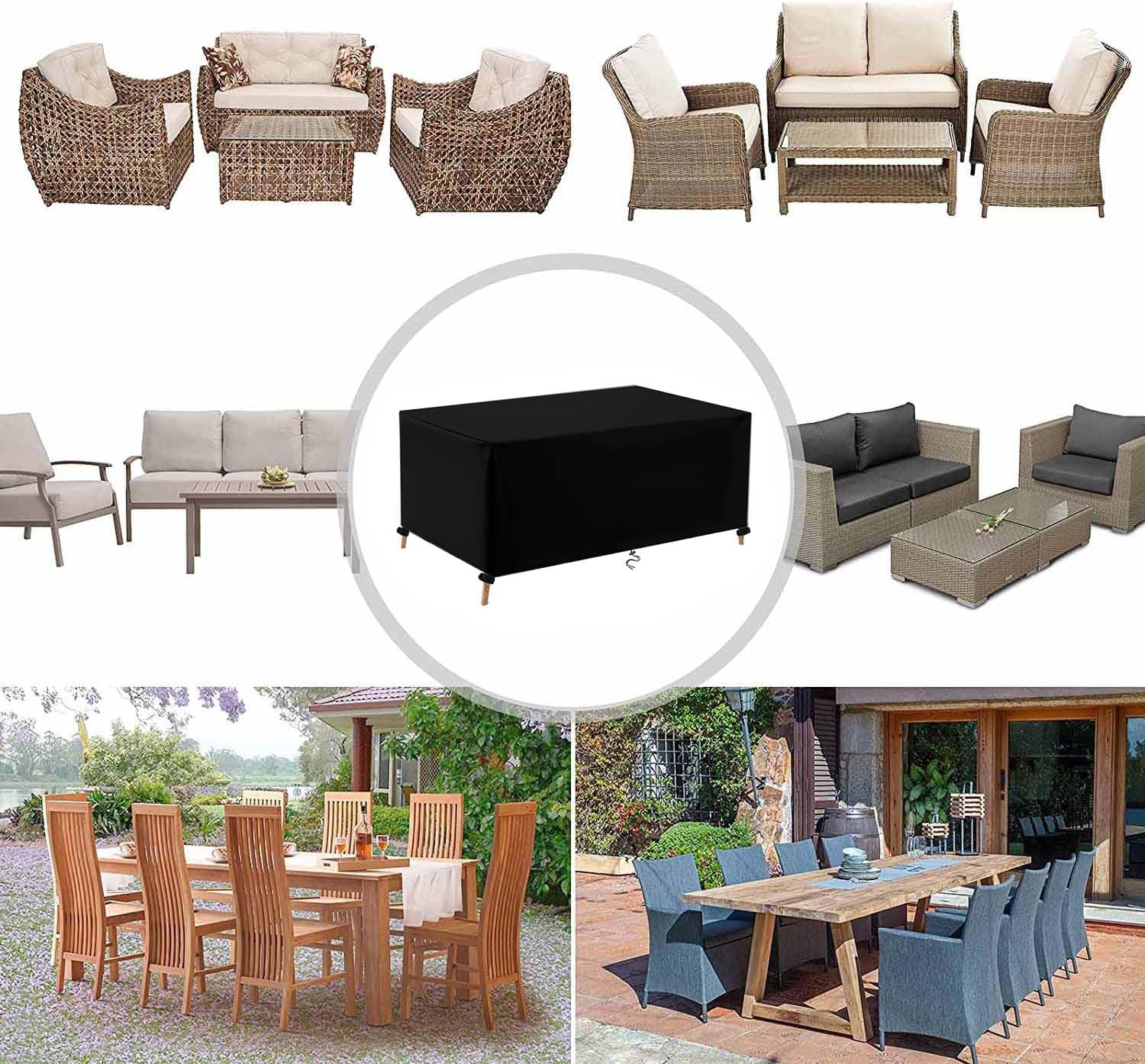 Patio Furniture Covers, Outdoor Table Covers Waterproof Rectangle, 600D Outdoor Furniture Covers, Wind Dust Proof Anti-UV Durable Patio Sectional Couch Cover 76"L x 26"W x 24"H / 190x65x60cm