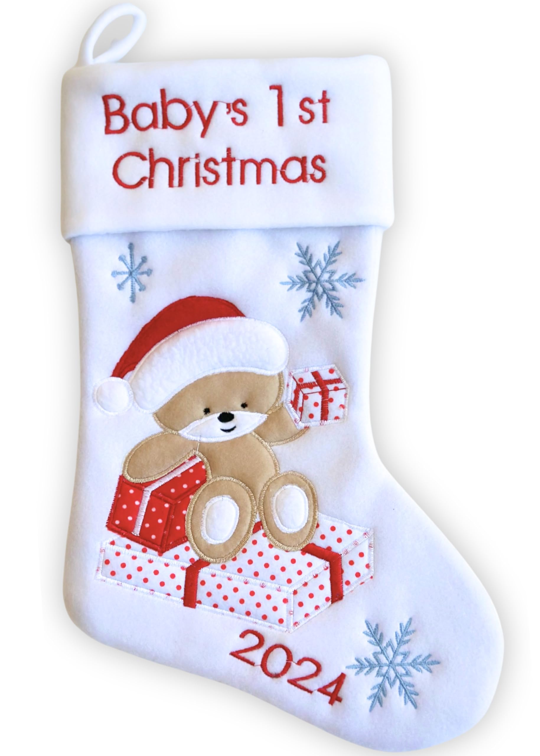 Heart's Sign Babys First Christmas Stocking 2024 | My First Christmas Baby Boy and Baby Girl | Newborn Stockings Christmas Baubles | Newborn Christmas Decor, White