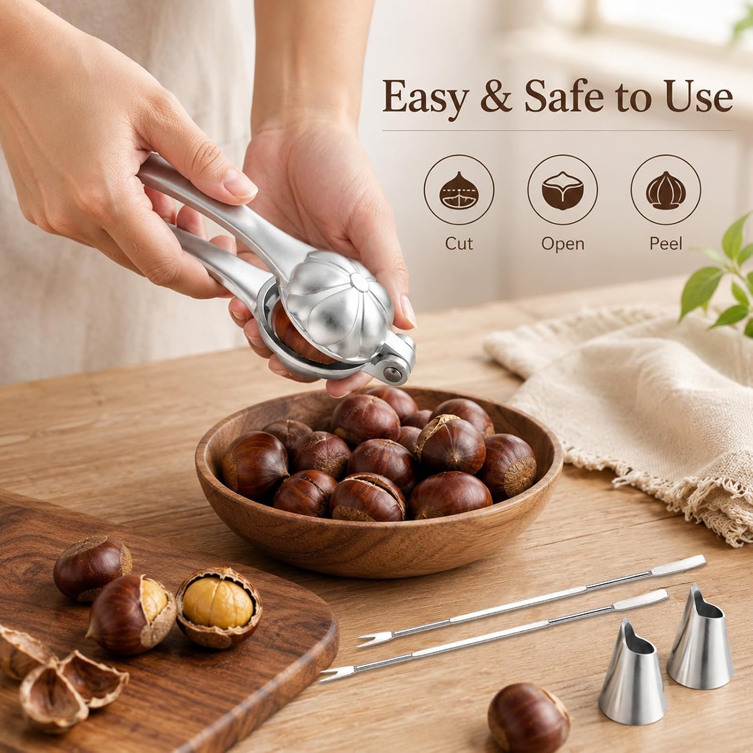 Chestnut Cutter Tool Chestnut Peeler Aluminum Alloy Chestnut Opener Cracker Quick Clip Sheath Cutter Nut Cracker Sheller Kitchen Tool Machine 304 Stainless Steel Blade