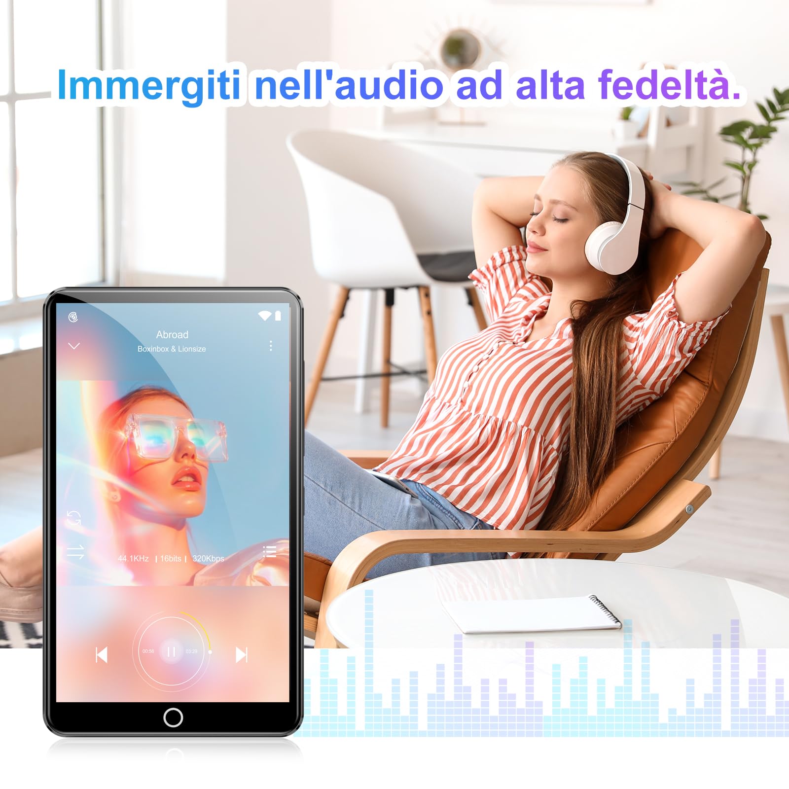 joliker Lettore MP3 da 80 GB con Bluetooth e WiFi, Mp3 e Mp4 Musicale con Fotocamera Posteriore, Lettore Schermo Tattile da 4.02" 1080P, MP3 Android Spotify Portatile con Audible, Deezer, Play Store