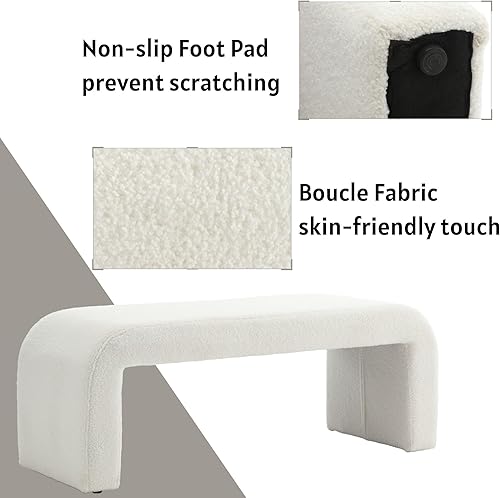 Miniatura 4 de Banco de piel sintética de 49.5 pulgadas, cómodo banco tapizado de tela de peluche, banco otomano para dormitorio, sala de estar, entrada, color